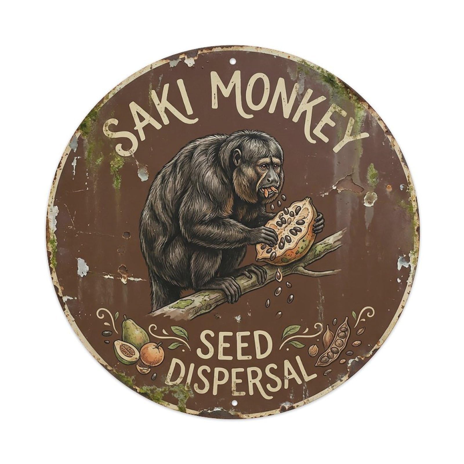 Cxhjca 8X8inch(20X20cm) Saki Monkey Seed Dispersal Metal Tin Sign