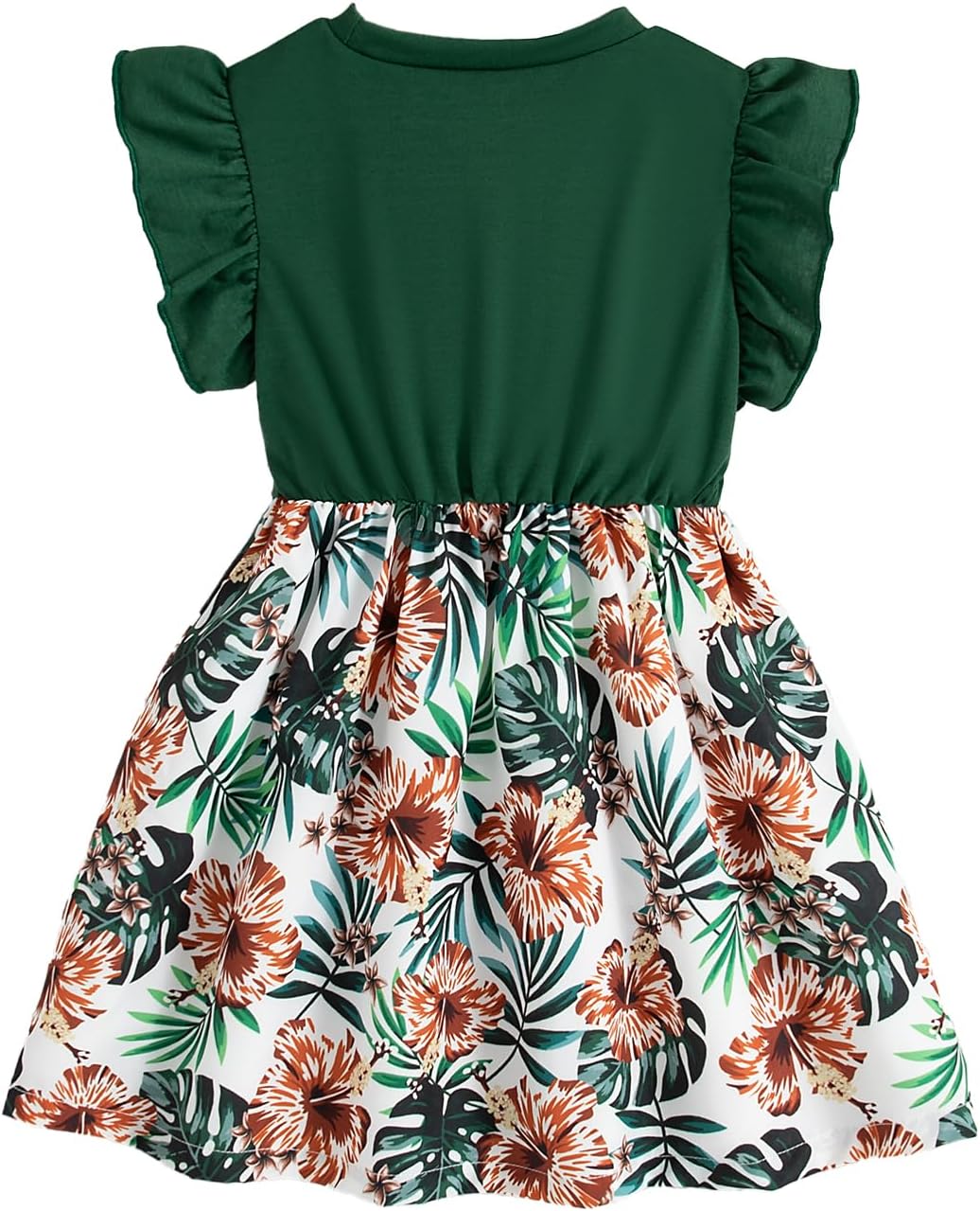 Toddler Little Girls Casual Dress Ruffle Short Sleeve Floral Dress Summer Spring Clothes 2-7 Years 6 Years Dark Green image 2 of 8 B0DSDM89K2