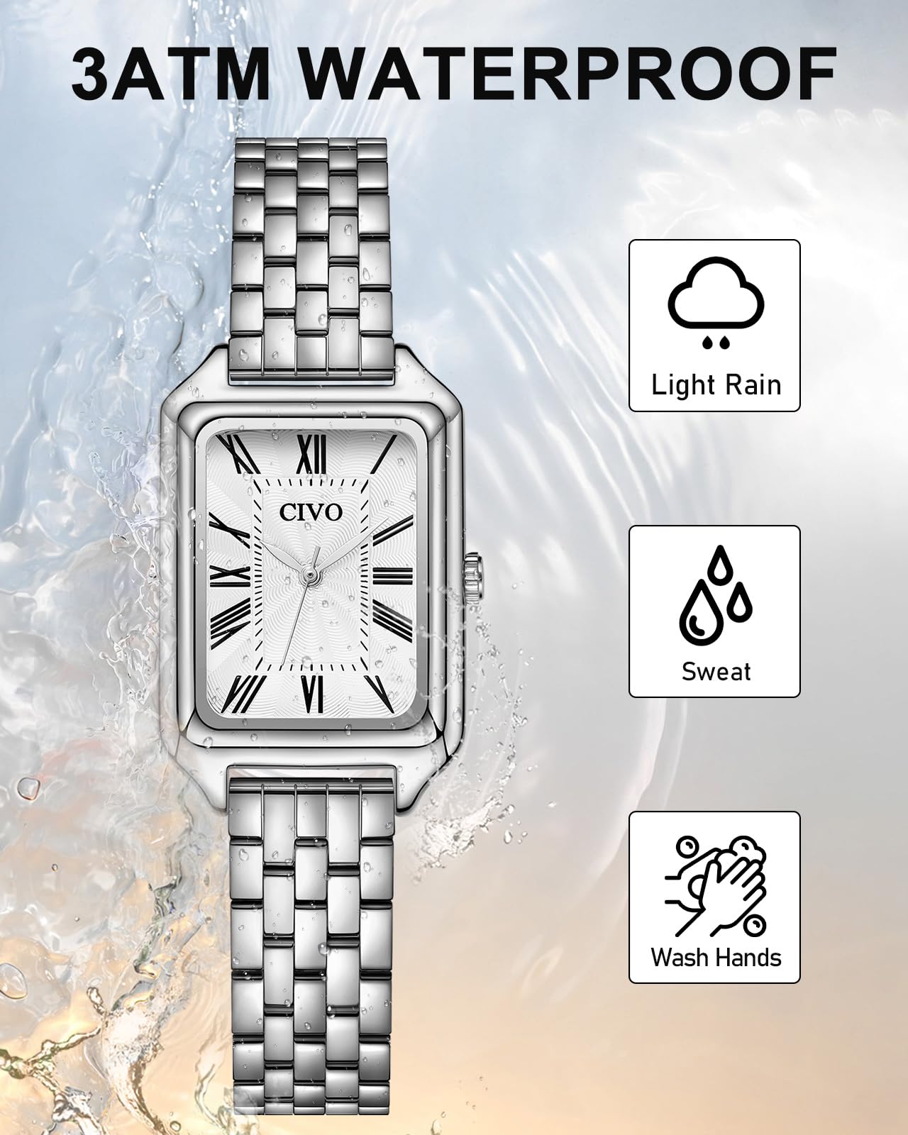 CIVO Reloj Mujer Vintage Rectangular: Esfera Números Romanos con Acero Inoxidable Dorado Plateado - Relojes de Pulsera Analogico de Cuarzo para Mujeres Regalo Aniversario