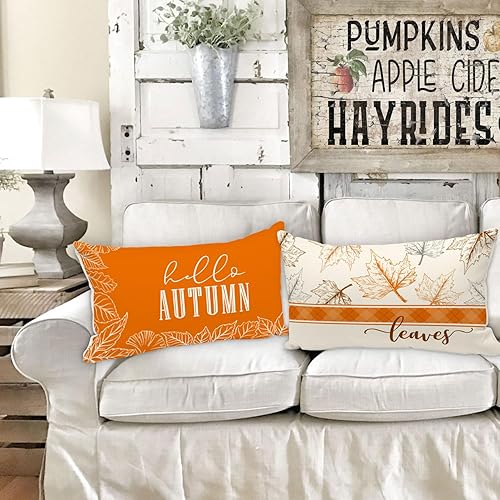 Miniatura 4 de Ywlake Juego de 4 fundas de almohada de otoño de 12 x 20 pulgadas, fundas decorativas de otoño de 12 x 20 pulgadas, fundas de almohada de Acción de