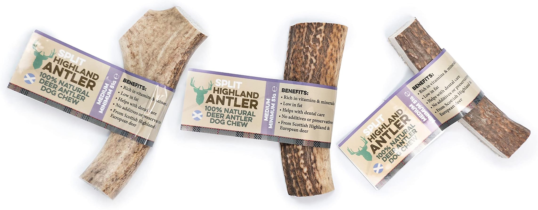 Highland Antler Split Medium Chews For Dogs Pack of 3 Split Horns Organic Chew Dog Toy