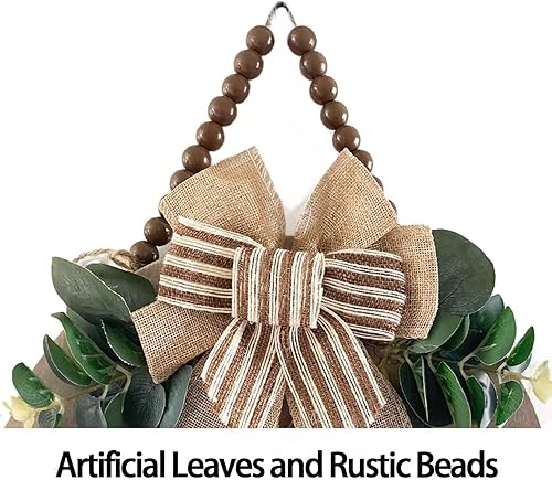 Vista 24 de Letrero de bienvenida 3D intercambiable para puerta delantera, decoración de porche de casa y granja, letrero colgante de madera con hojas Marrón