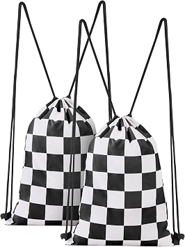 Ohocut Checkered Drawstring Backpack 2 Pack Cute Vintage Black and White Checkerboard Drawstring Bags Bulk Gym Sackpack Waterproof
