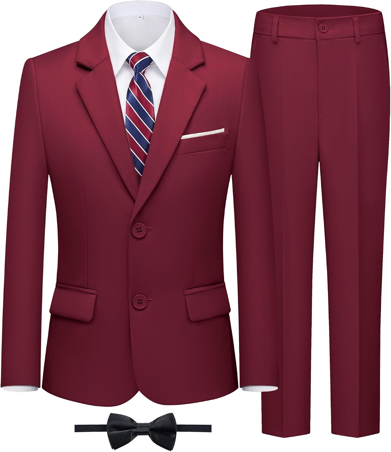 WULFUL Boys' Formal Slim Fit Suit,5 Piece Suit Set 5-16 Years,Jacket,Adjustable Waist Pants,Dress Shirt,Ties