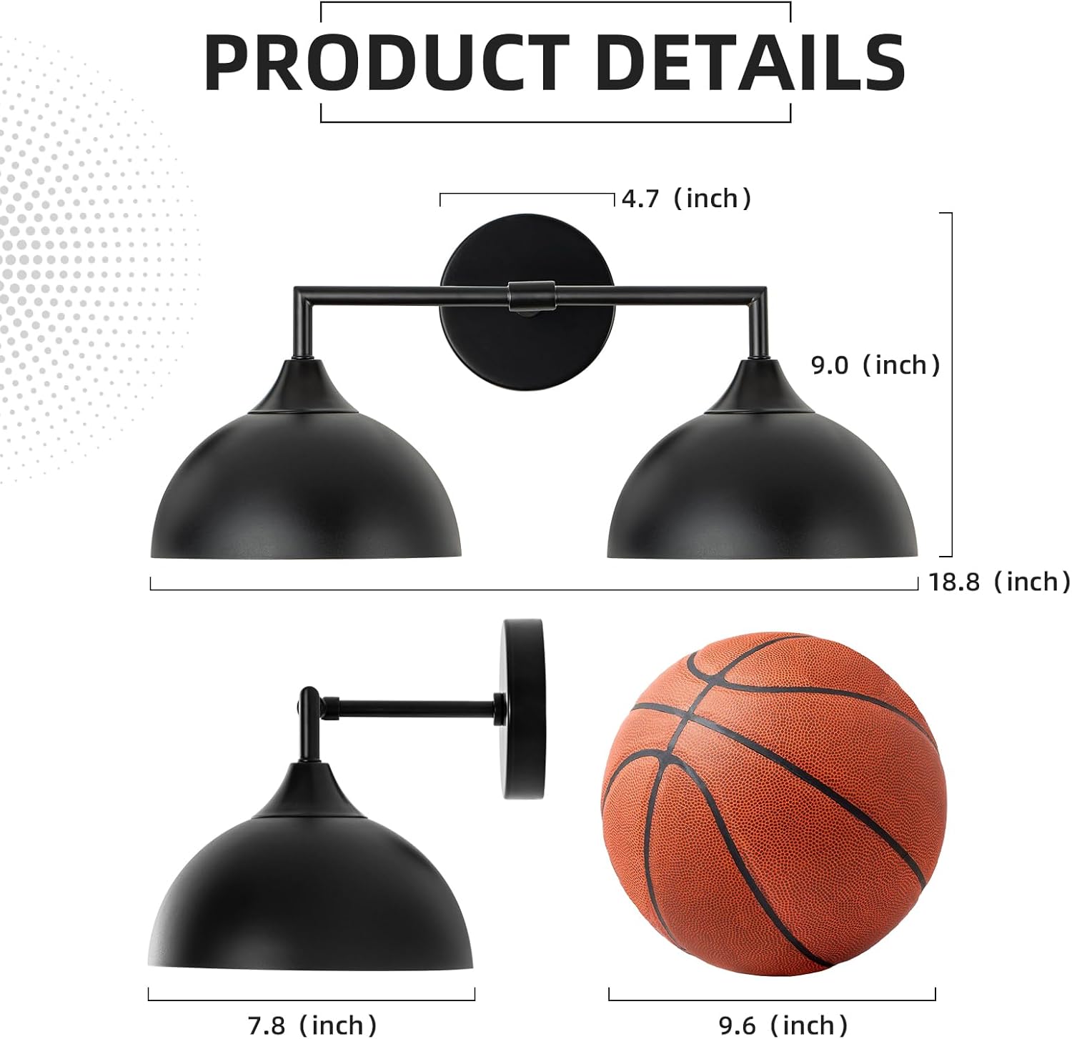 Vanity Lights - 2 Light Farmhouse Bathroom Light Fixtures,Matte Black Wall Sconce Lighting Over Mirror with Metal Dome Shade Wall Sconce Over Kitchen Sink