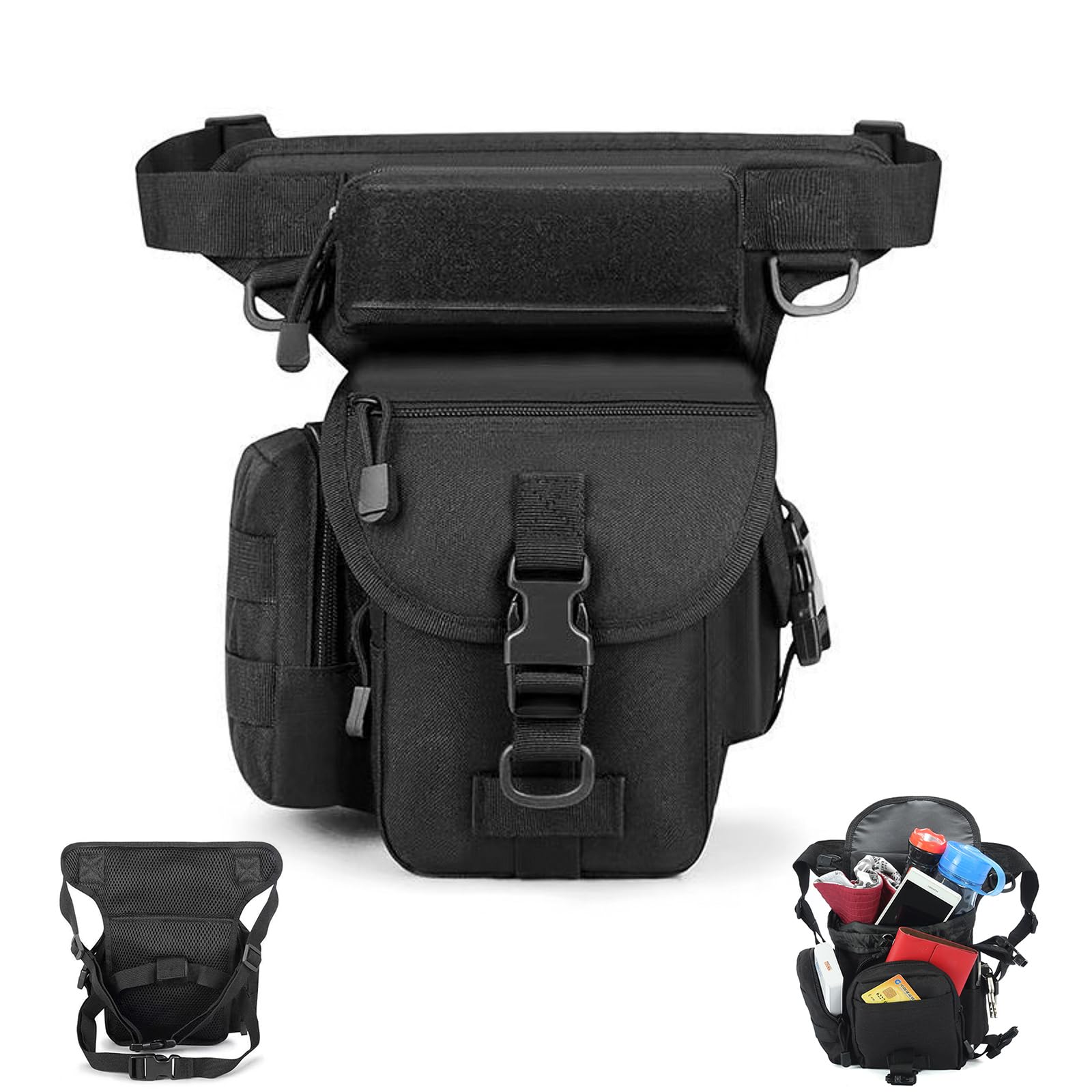Tactical Drop Leg Bag Motorbike, Leg Multifunctional Thigh Bag, Military Hiking Waist Pack with Water Bottle Pouch for Motorcycling Hiking Traveling Fishing Camping