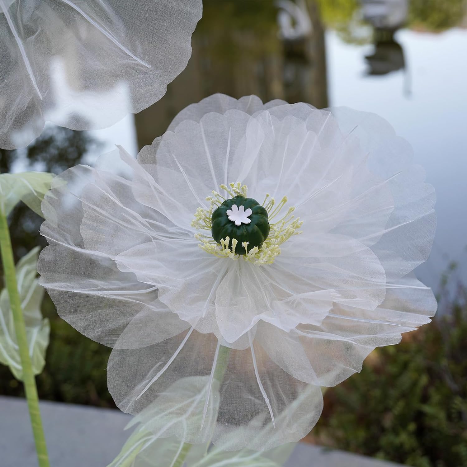 Giant Artificial Flowers for Decoration with Stand,Large Organza Flowers Faux Bloom Display for Wedding Decor,Event Backdrops, Storefront Styling & Home Interior Decoration(White) - Image 6