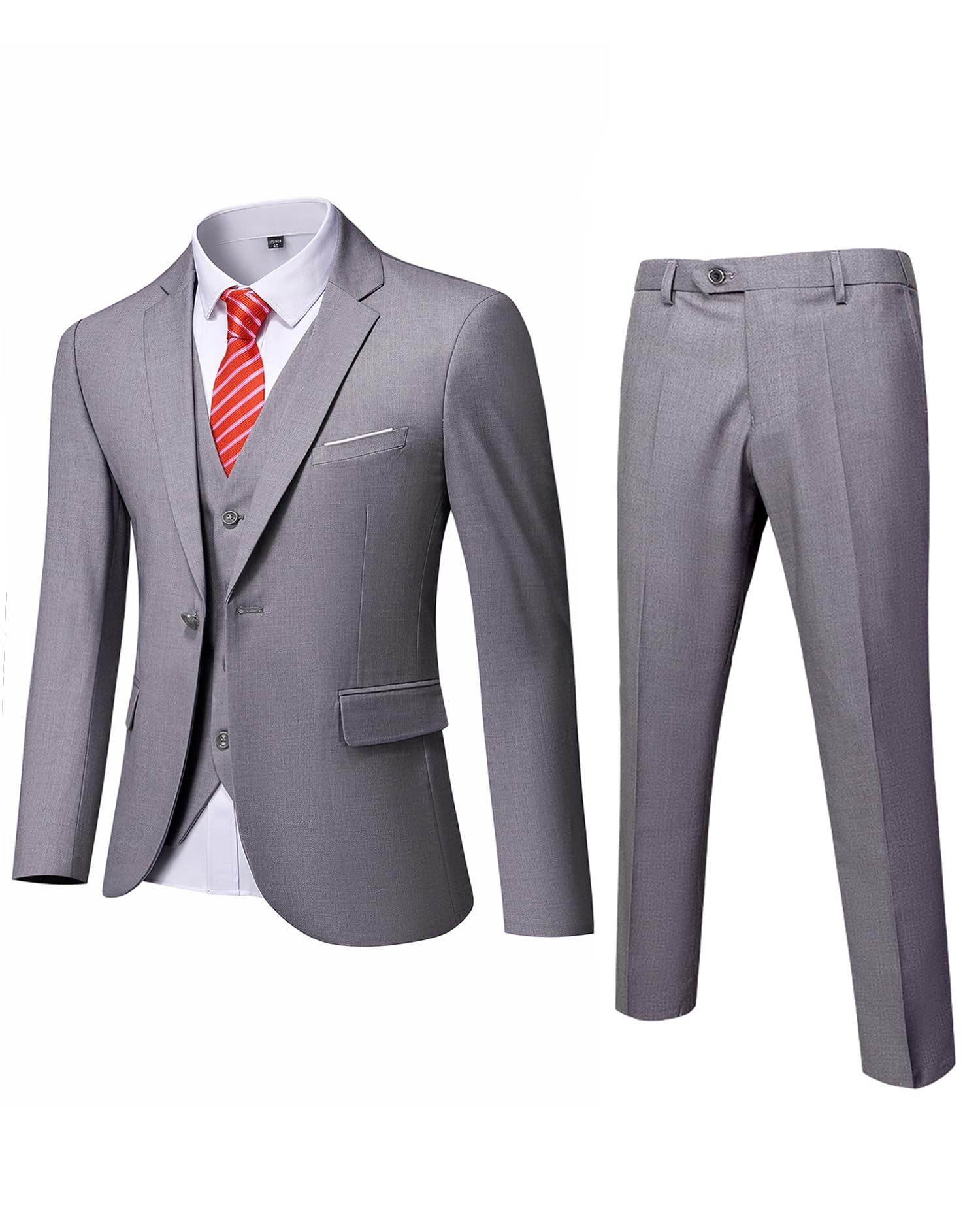 MrSureMen’s 3 Piece Suit Blazer, Slim Fit Tux with One Button, Jacket Vest Pants & Tie Set for Party, Wedding and Business
