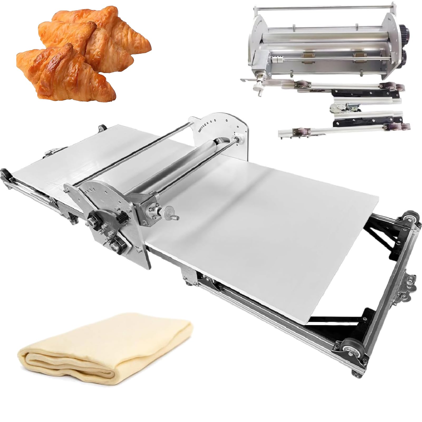 Rullo elettrico per impasto, pieghevole, con tavola da 101,6 x 45 cm, spessore regolabile da 0,07 a 1,18, rotolamento avanti e indietro per pasta sfoglia e fondente
