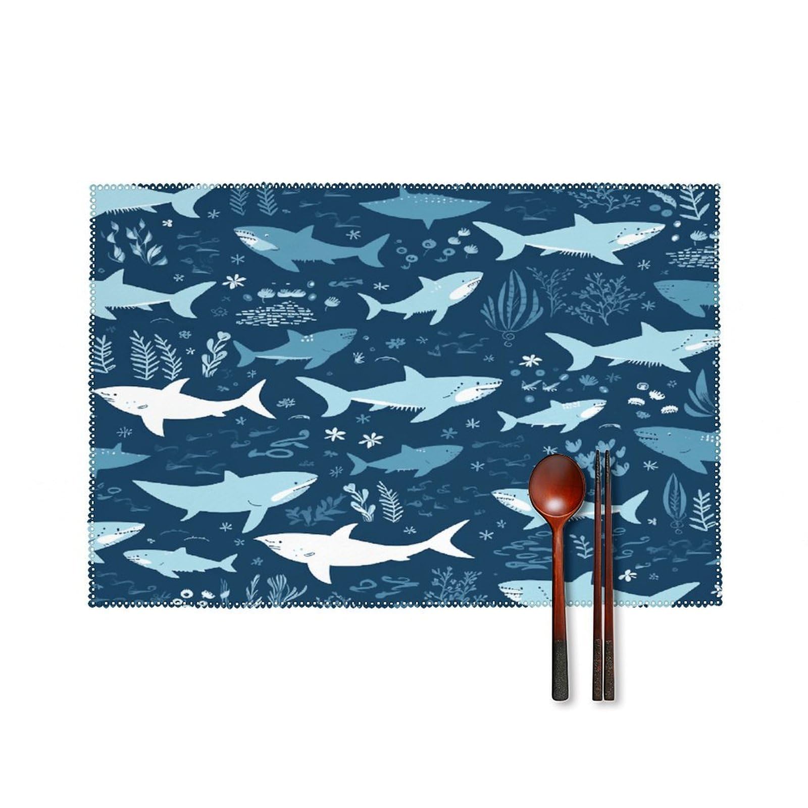 Sharksm Placemats Washable Canvas Place Mats Decoration Placemat for Dining Table Easy to Clean Tables Mat Set of 6 for Kitchen Dining Room Coffee Table