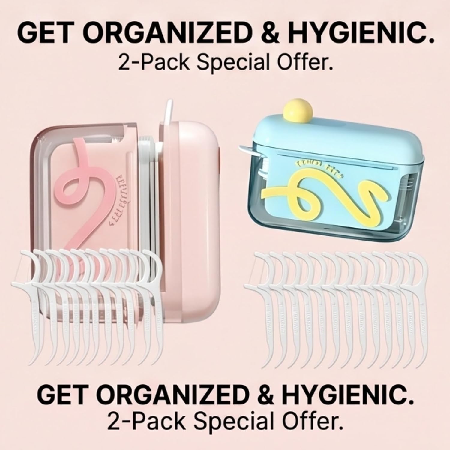 2pcs Floss Pick Dispenser, Automatic Pop-up Portable Floss Dispenser with 20 Pcs Dental Floss, Floss Pick Holder for Home Restaurant and On-the-Go Oral Care