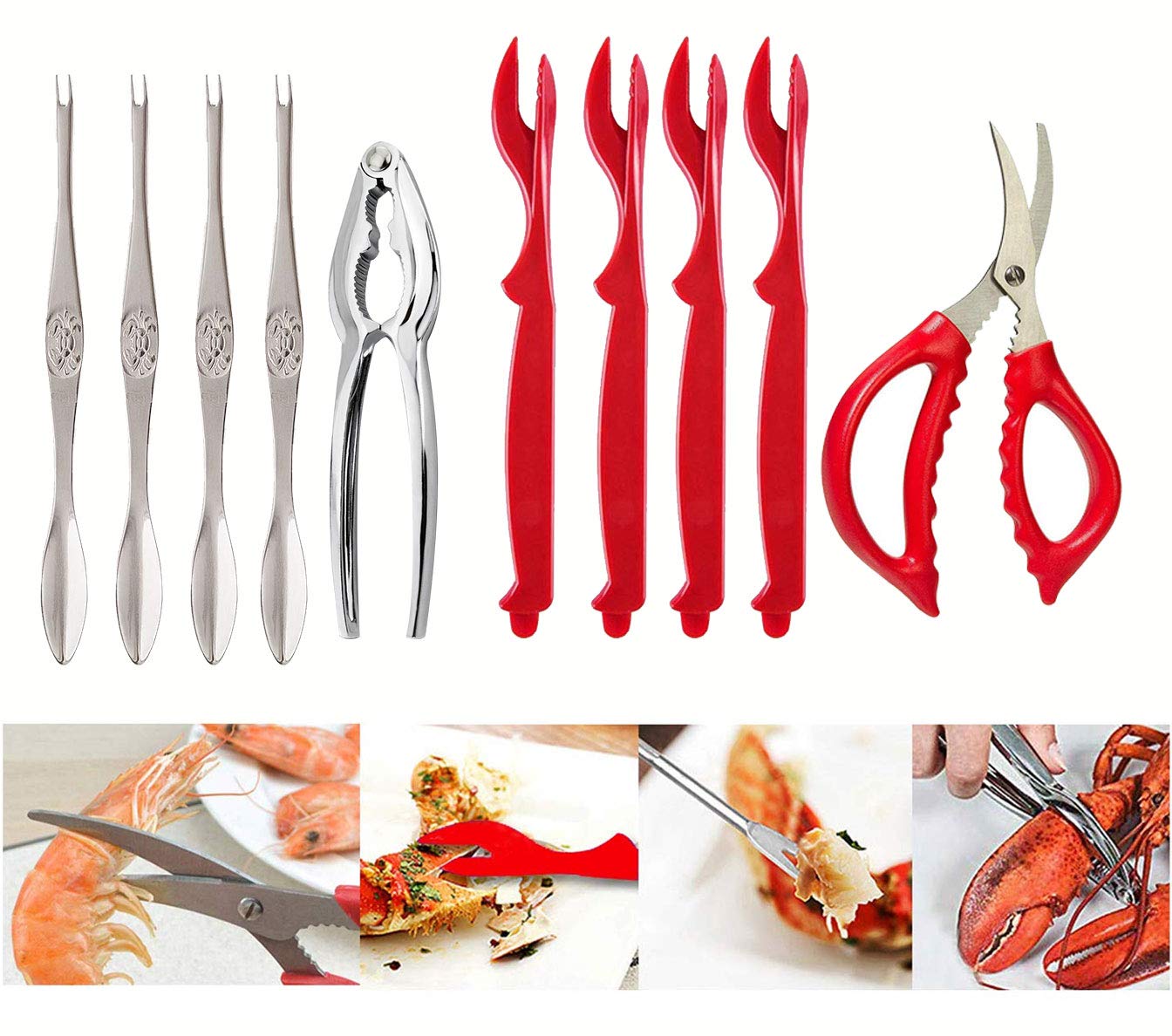 Crab Leg Crackers and Tools - Upgrade Stainless Steel Lobster Crackers and Picks Set, Seafood Tools Crackers Nut Cracker Forks