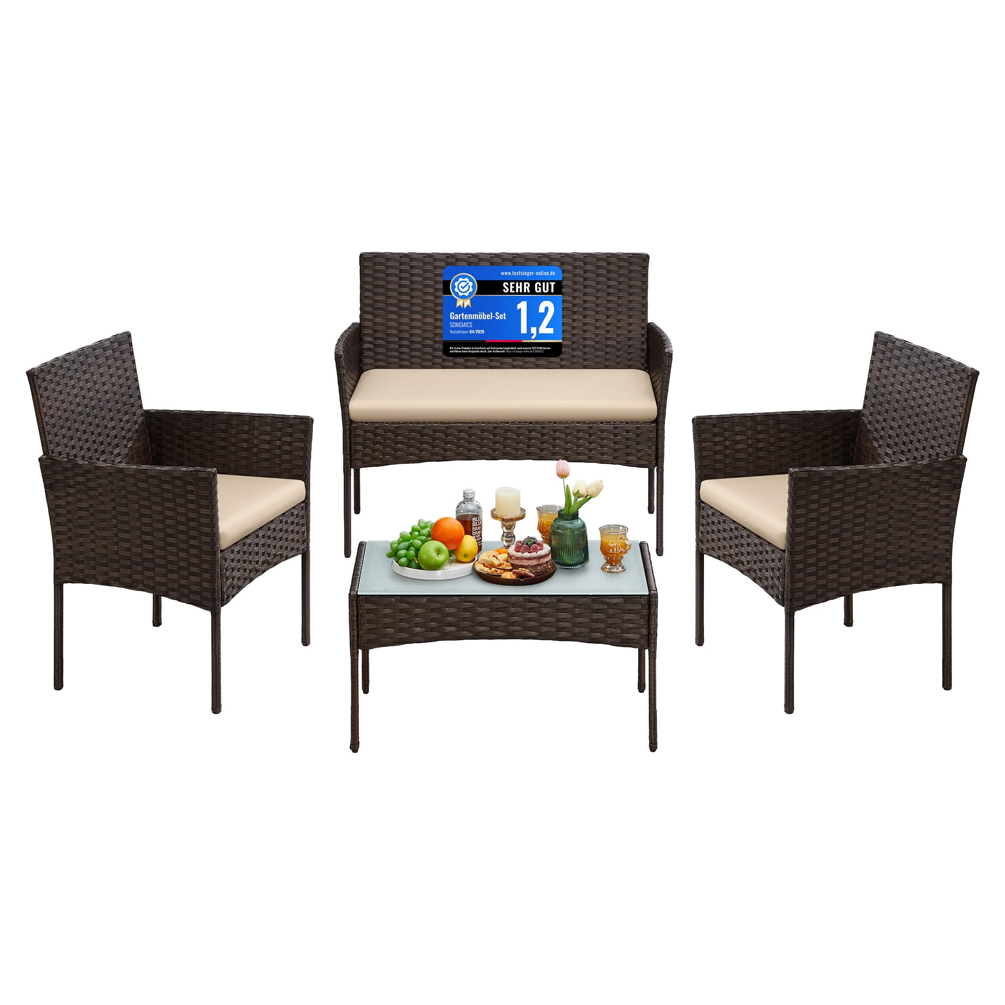 SONGMICS Gartenmöbel-Set, 4-teilig, Balkonmöbel, aus PE-Polyrattan