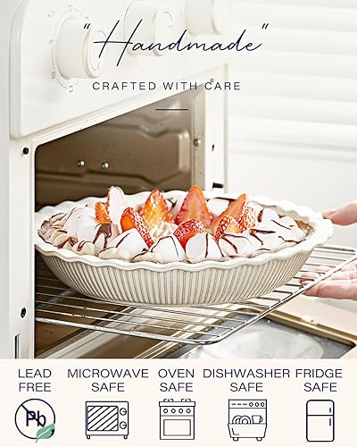 Miniatura 5 de getstar Molde de cerámica para tartas de 9 pulgadas para hornear, antiadherente, apto para horno y lavavajillas, plato para hornear quiche de