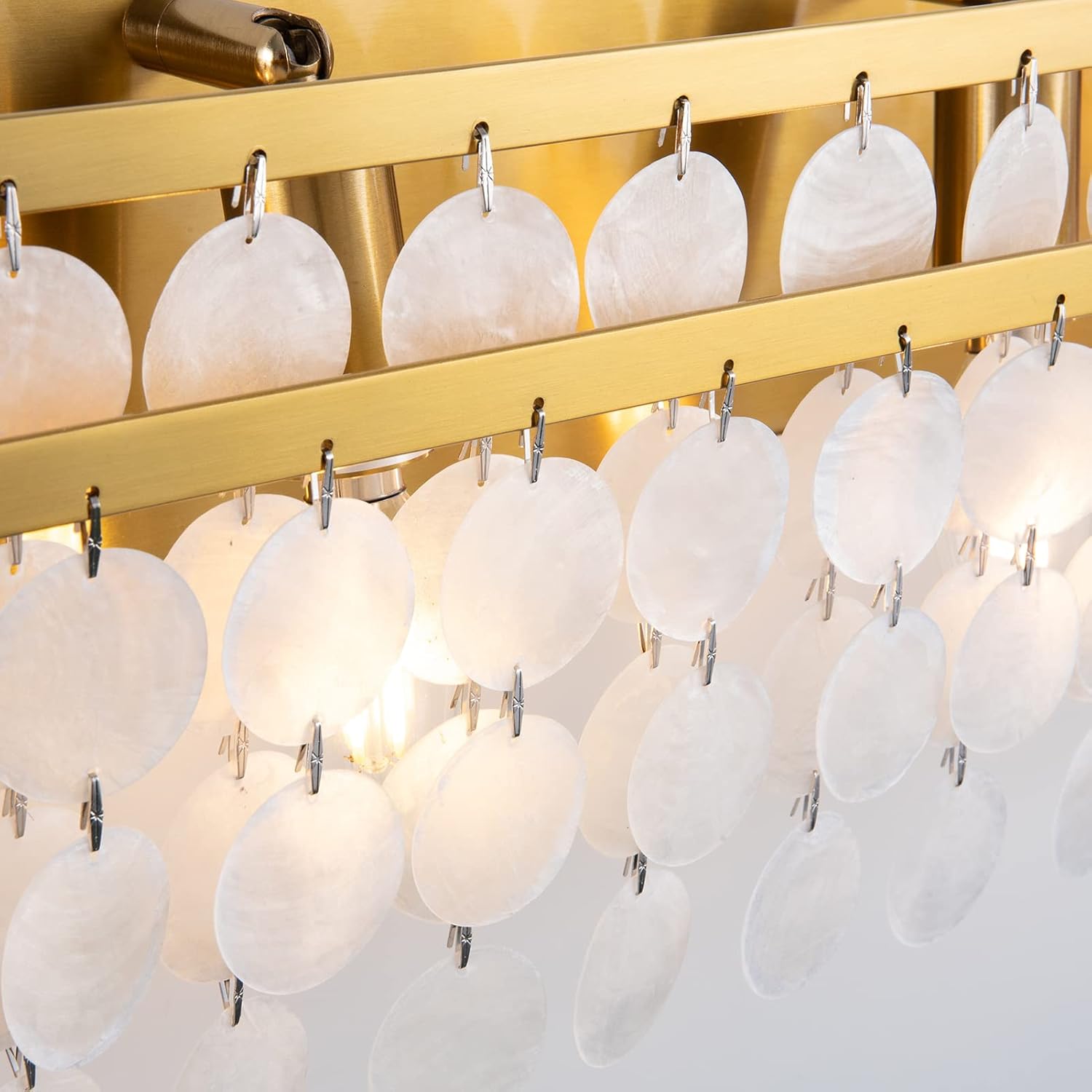 TOCHIC Bathroom Vanity Light with Natural Capiz Shell Shade, Brushed Gold Coastal 4 Lights Vanity Light, Modern Wall Mount Lighting Fixture for Mirror Cabinets, Powder Room, Bedroom Living Room 30” W