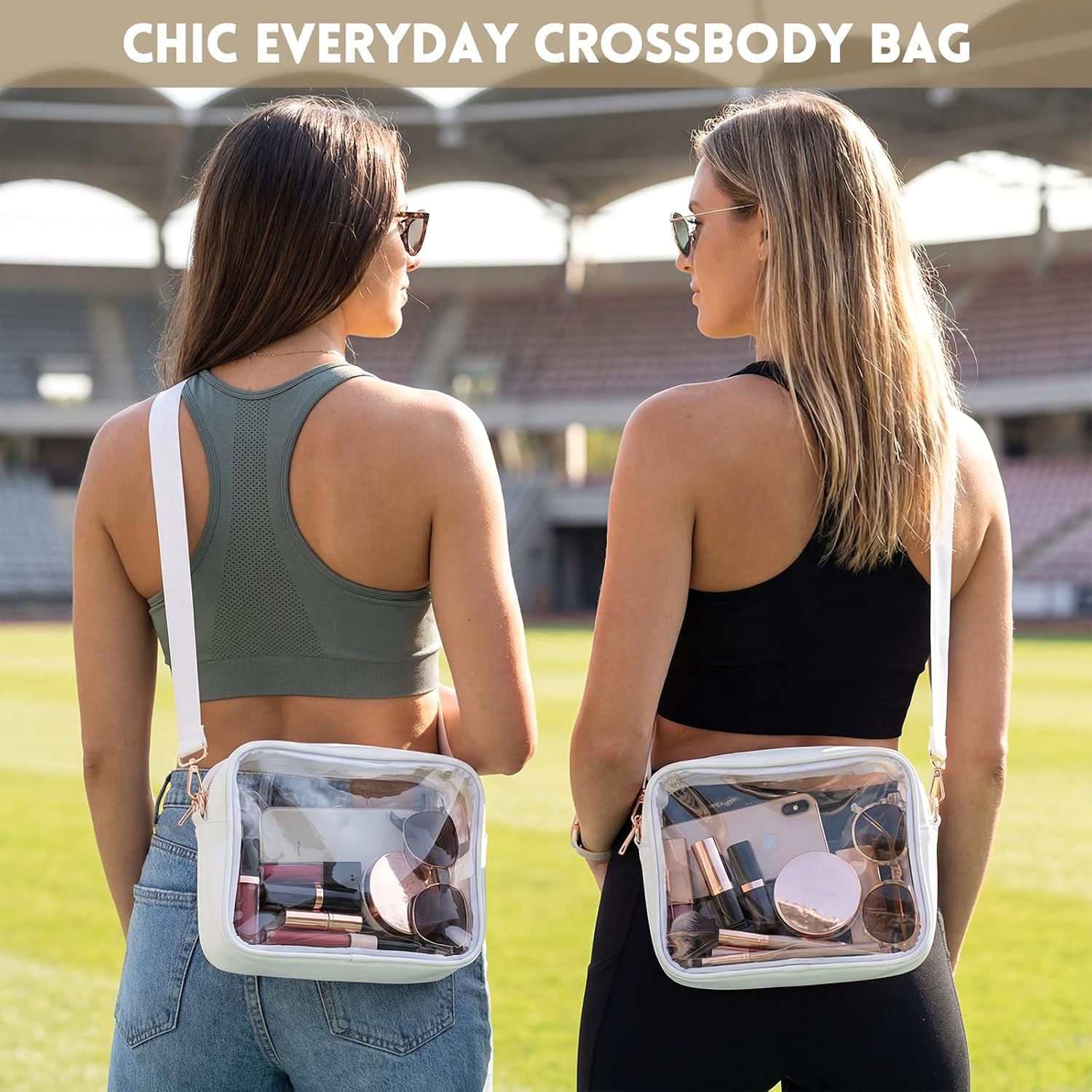 Abbylike 16 Pack Clear Crossbody Bags Bulk Stadium Approved Adjustable Strap Transparent Purse for Women Concerts Sport Event