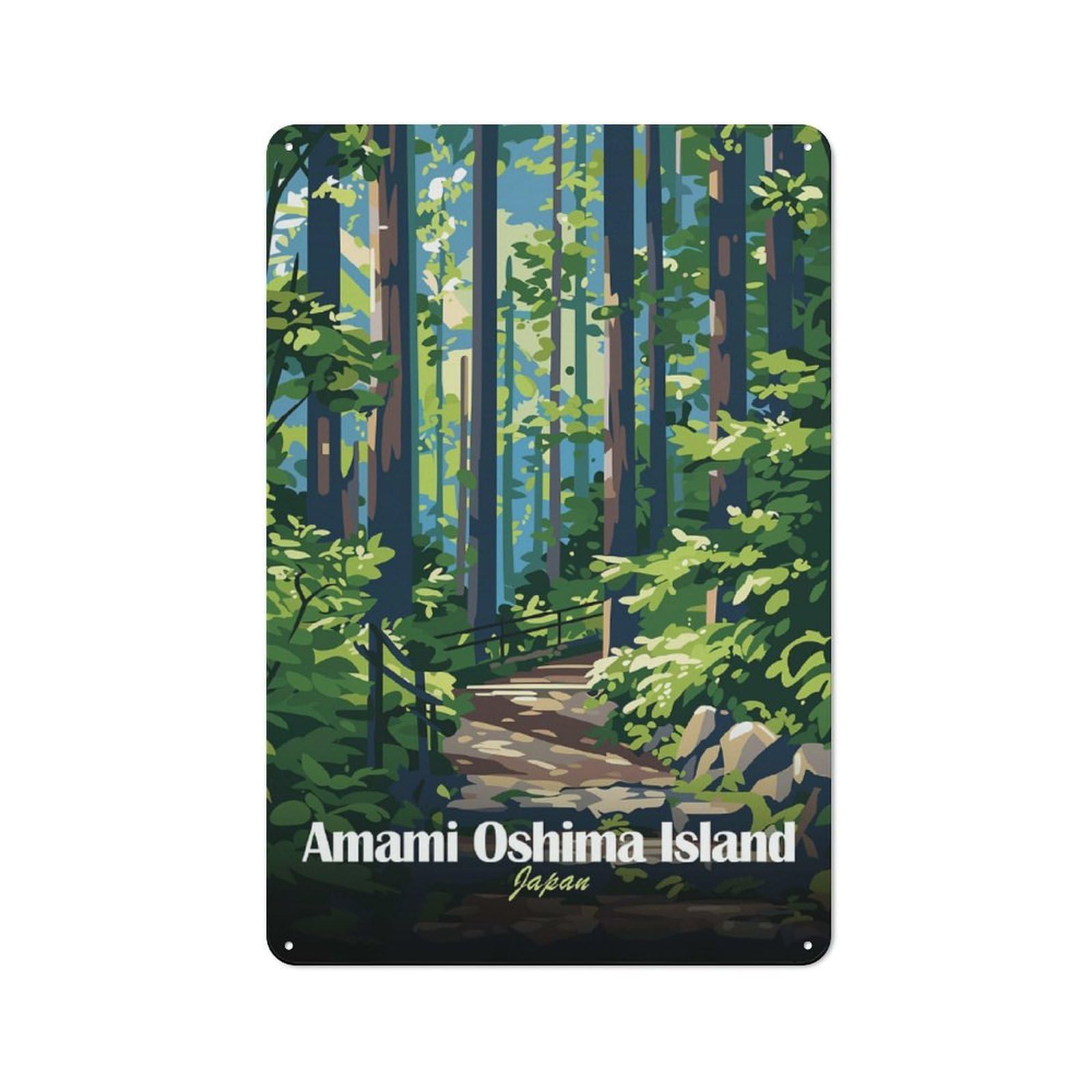 Junmoney Style-23 Amami Oshima Island Forest Path Decorative Metal Wall Decor 30X20cm, Decorative Tin Plaque For Bedroom, Kitchen, Office Or Living Room