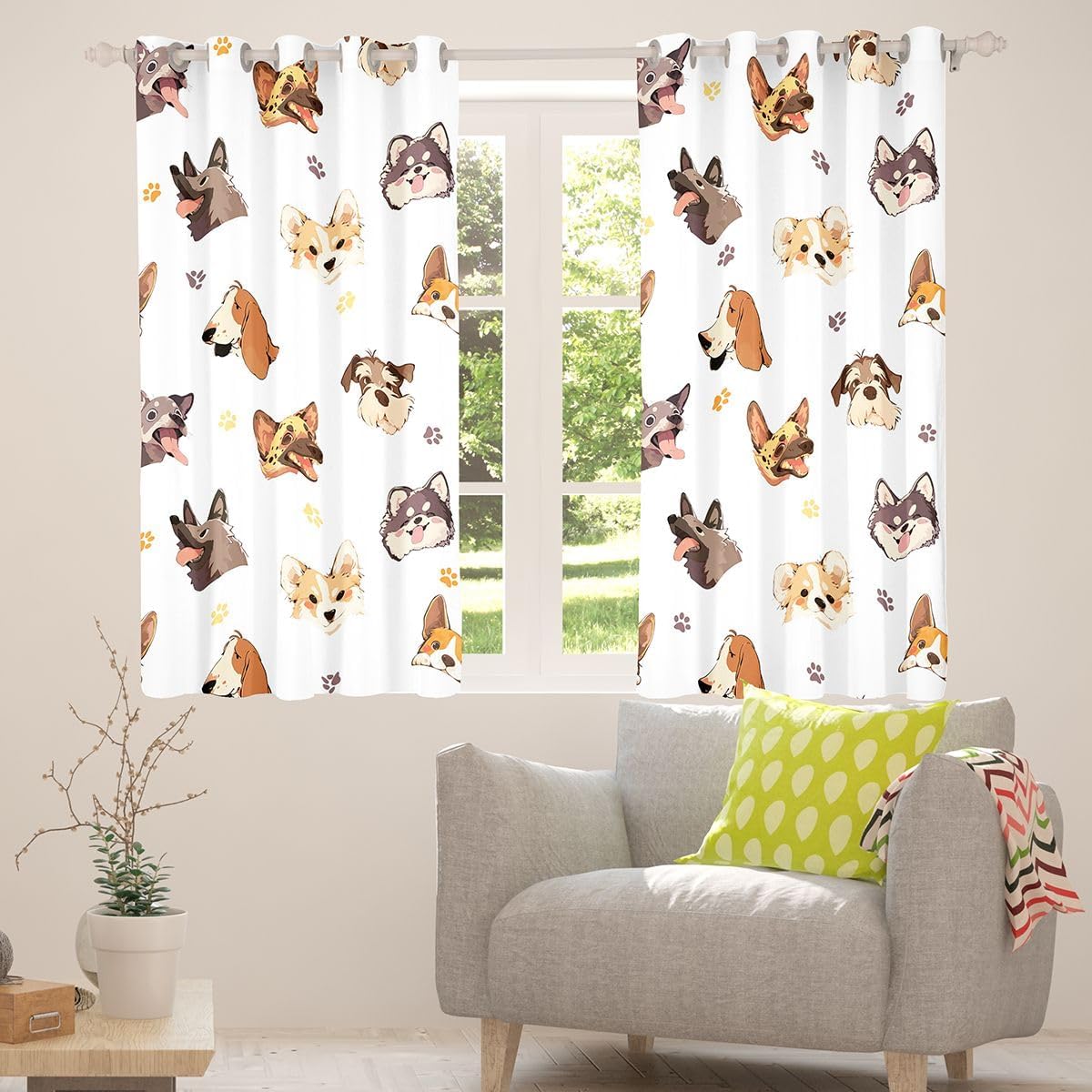 Feelyou Dog Curtains for Bedroom Living Room Kawaii Paw Print Blackout Darkening Drapes Puppy Dog Window Treatments, 2 Panels 38 x 45 Inch Cute Poppy Room Decor Pet White image 4