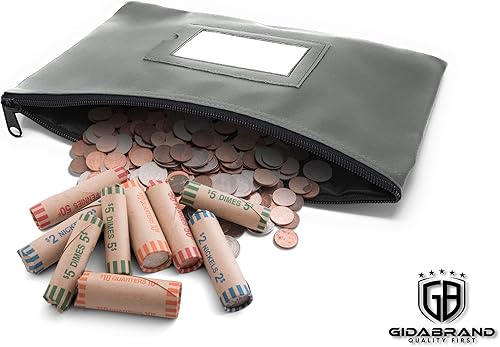 Miniatura 6 de Bolsa de depósito con cremallera 11 x 6 pulgadas Gris Cuero sintético duradero para dinero en efectivo para dinero en efectivo monedero para