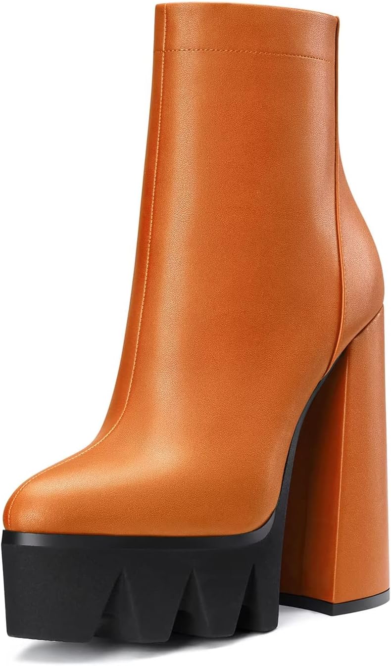 DearOnly Women Chunky Block High Platform Heel Pointed Toe Ankle Boots Short Bootie Zipper Party Dress Boots