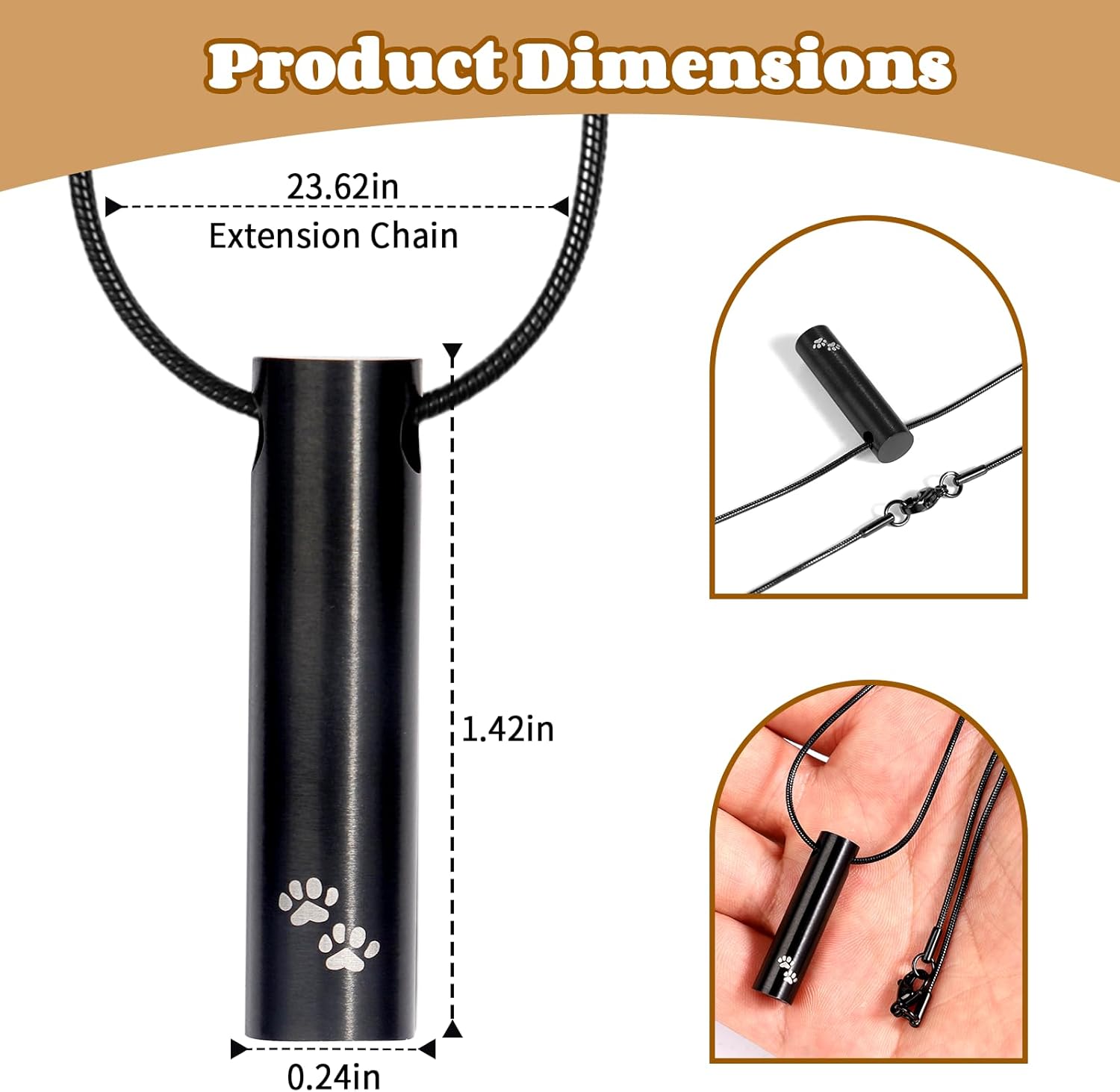 Orbitail Pet Cremation Jewelry, Urn Necklace for Ashes of Dogs&Cats, Memorial Locket Pendant with Filling Kit, Funeral Keepsake Cremation Jewelry for Women&Men, Black with Paw Print - Image 5