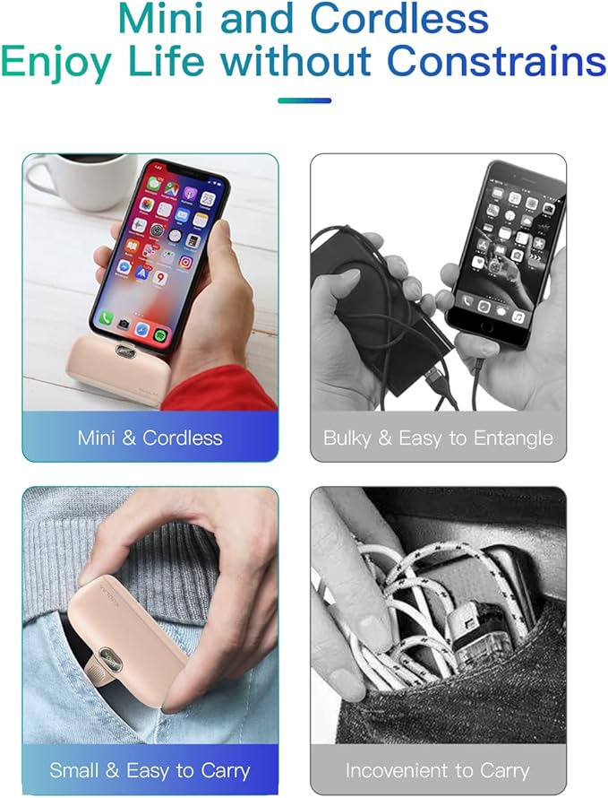 Cargador Portátil Kuulaa 5000mAh Rosa con Enchufe Lightning miniatura 7