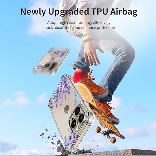 Miniatura 3 de Funda para iPhone 15 Pro Max con diseño de flores con protector de pantalla, funda transparente floral para mujer, a prueba de golpes, funda