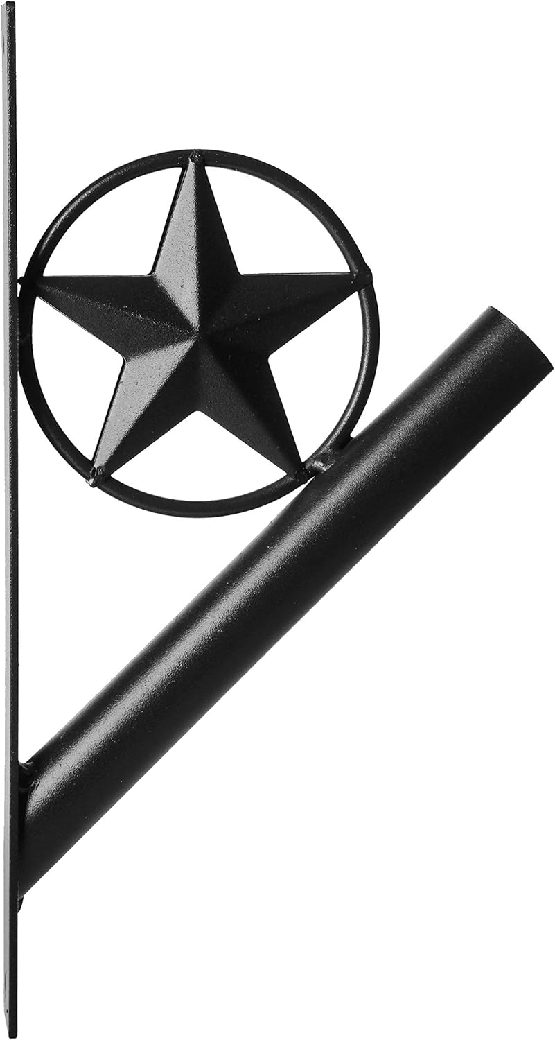 Flag Pole Holder - Texas Rustic Iron Star Bracket Mount Outdoor Wall Décor for House, Strong and Rust Free Coated, 1-1/8” Inner Diameter (Dark Bronze)