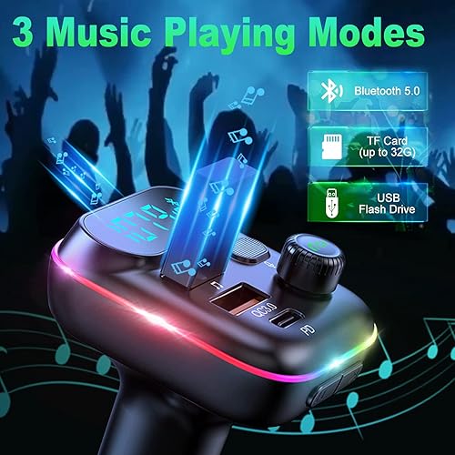 Miniatura 6 de Transmisor FM Bluetooth mejorado con robot VR para coche, adaptador inalámbrico Bluetooth 5.0 FM para coche con puertos USB duales, compatible con