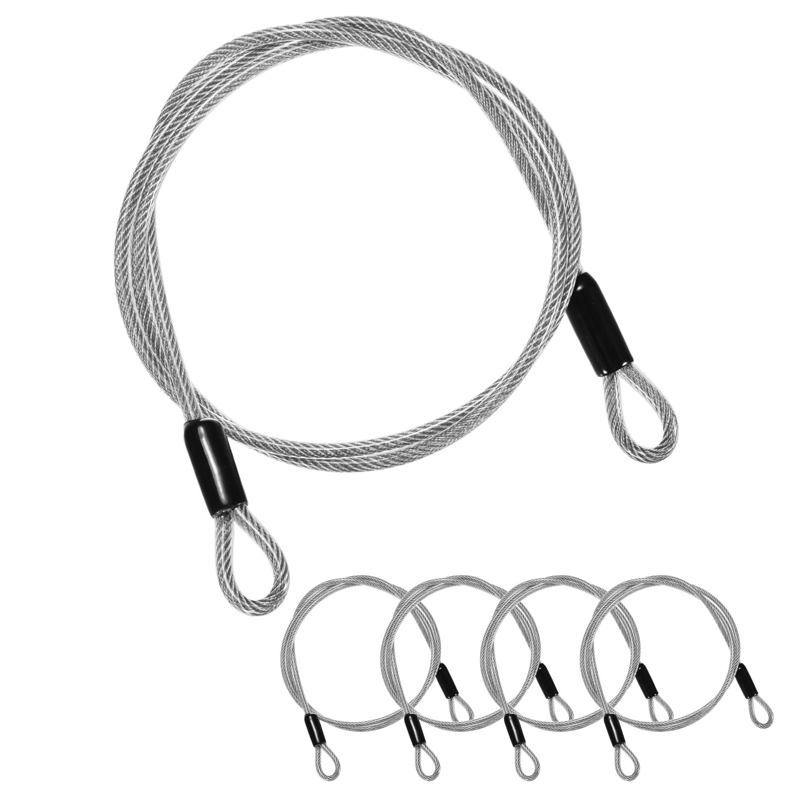 M METERXITY Confezione da 5 lucchetti di sicurezza da 1,2 m, 5 mm, in acciaio inox rivestito in PVC, con doppio anello, per viaggio/cancello/bici, cavo in acciaio intrecciato resistente al taglio