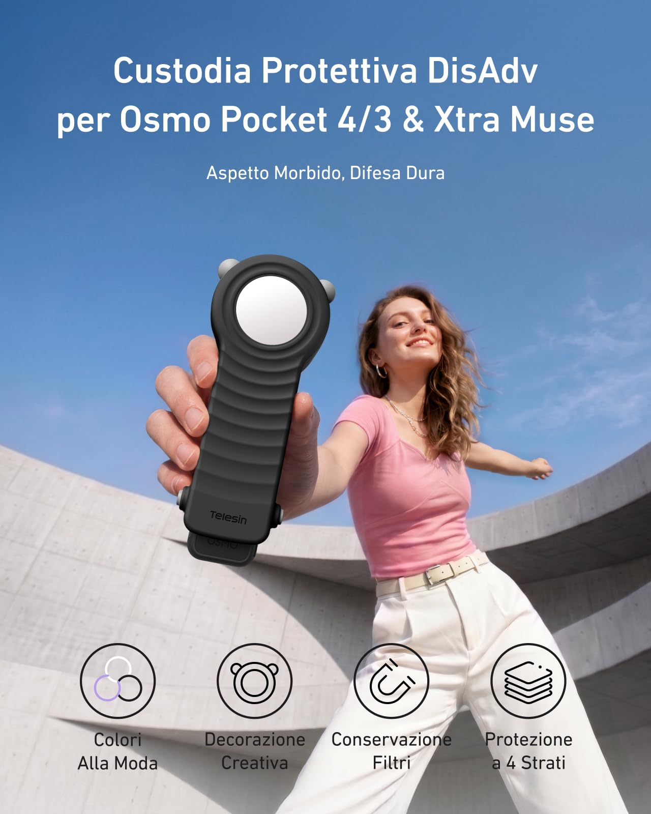 TELESIN DisAdv - Custodia protettiva rigida per DJI Osmo Pocket 4/Pocket 3 & Xtra Muse, custodia rigida con protezione a 4 strati, porta filtro magnetico e protezione dell'obiettivo del display Gimbal