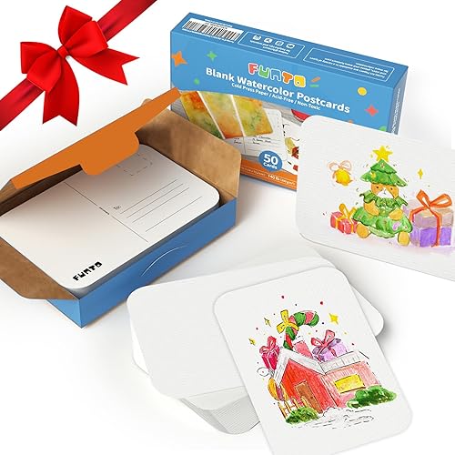 Funto Blank Watercolor Paper Postcards, 50 Cards, 4"x6", 140lb/300gsm, Blank Note for Watercolor Journal, Acid-Free Heavyweight Art Paper for Thank You Notes & Greeting Cards