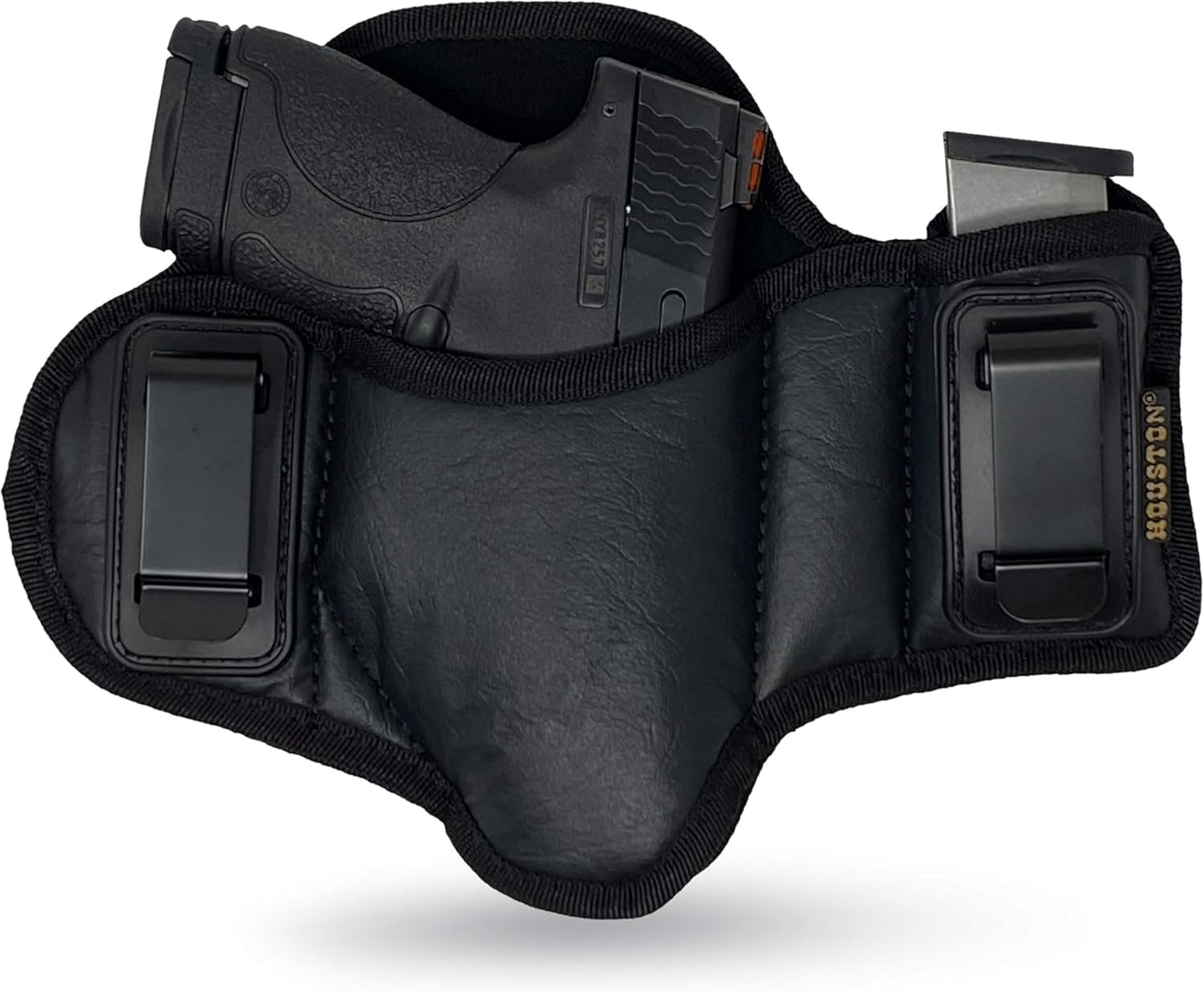 Tactical Pancake Gun Holster Houston - ECO Leather Concealed Carry Soft Material - Suede Interior for Protection - IWB - with Mag Pouch - Fit: Glock 19 23 32 26 27 33 30 - M&P Shield, Taurus PT111