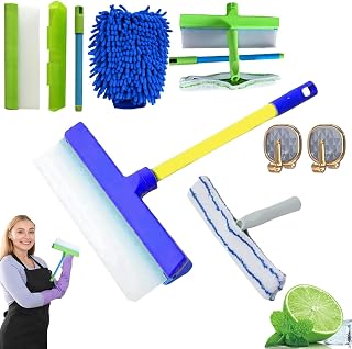 Aquaswipe Window Squeegee, Aquaswipe Recyclable Silicone Window Squeegee Kit, Three in One Recyclable Silicone Cleaning Kit Tool for Windows Shower and Car Windshield Washing (Blue*1)