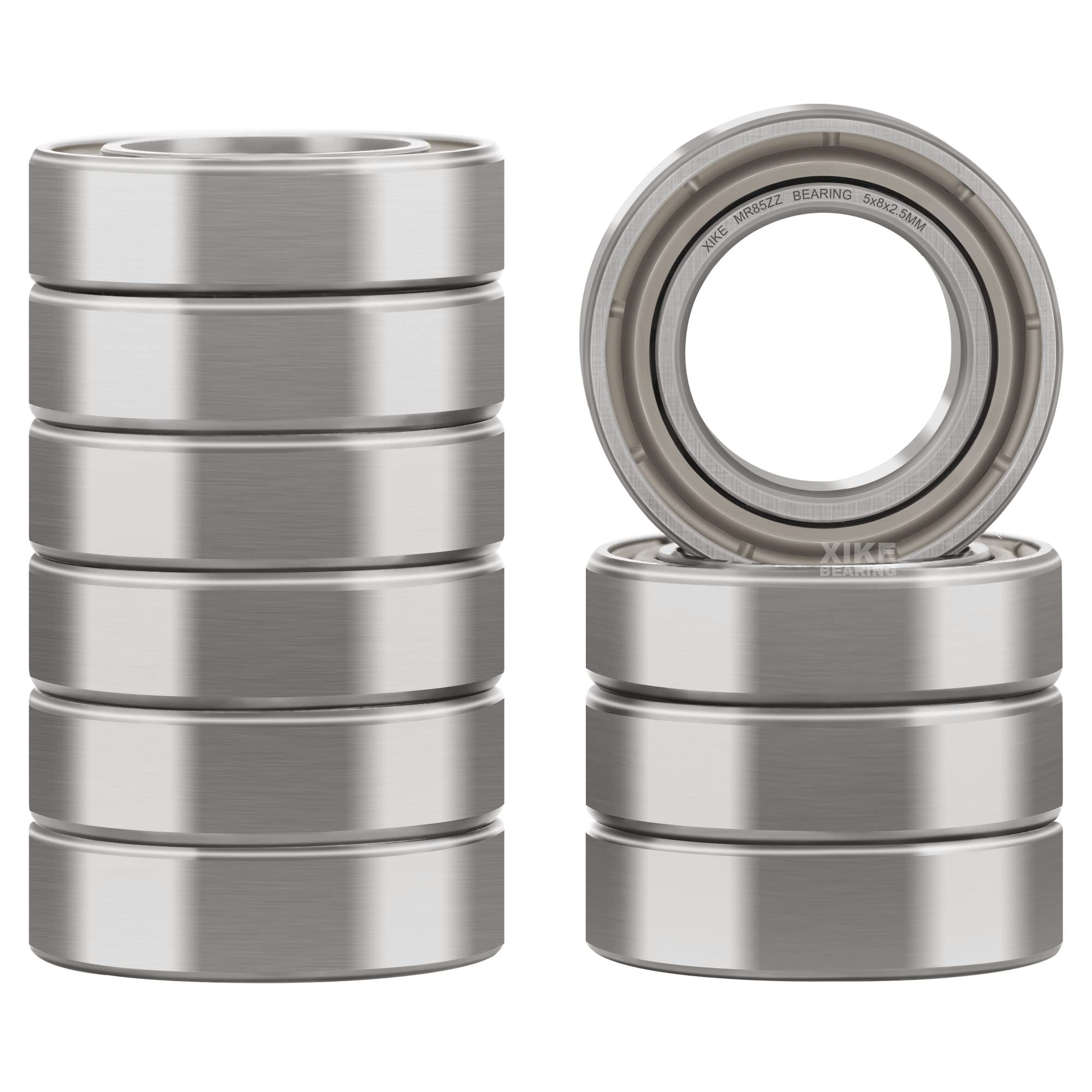 XIKE 10 Pcs MR85ZZ Bearings 5x8x2.5mm, Double Shield Seals Metal and Pre-Lubricated, Deep Groove Ball Bearing.