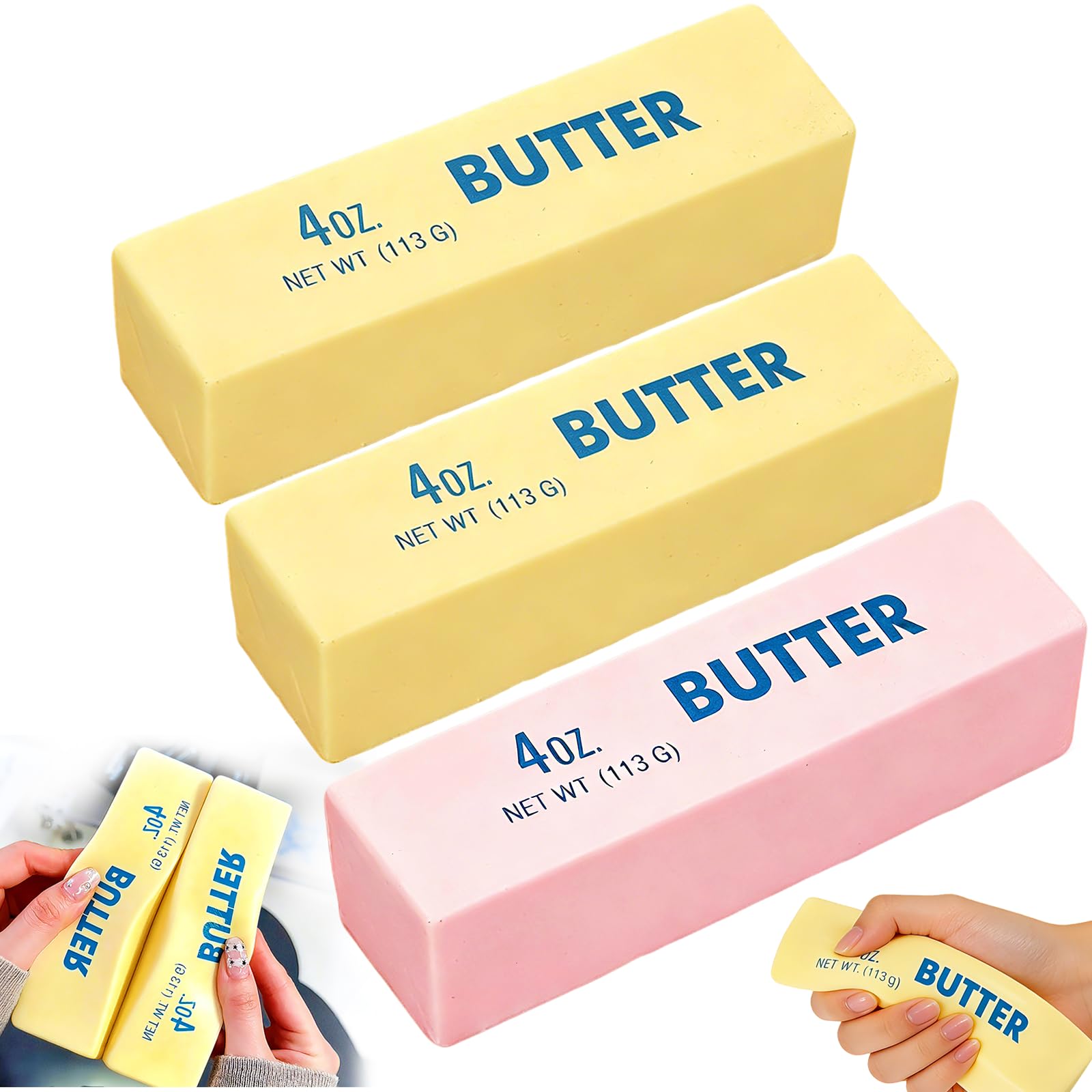 Butter Squishy, 3PCS Squishy Squeeze Fidget Toys, Big Butter Squishys,Realistic Food Squishies Stress Balls, Giant Cheese Squishys, Anxiety Relief Sensory Toy for Kids Adults Home Novelty Gift
