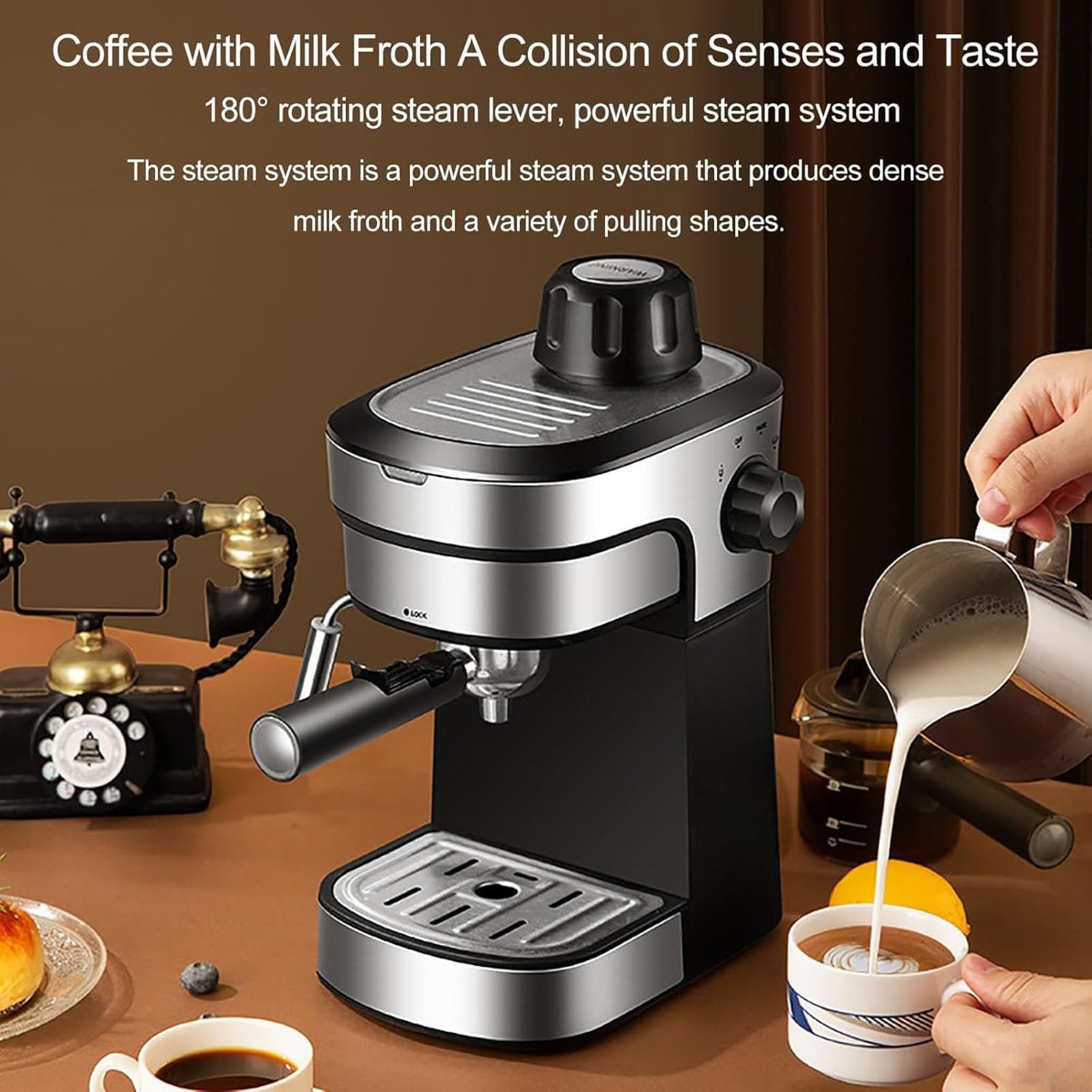 Machines à café cappuccino, mini cafetière avec mousseur à lait | Filtre de qualité alimentaire, petite cafetière goutte à goutte automatique pour la maison, le bureau