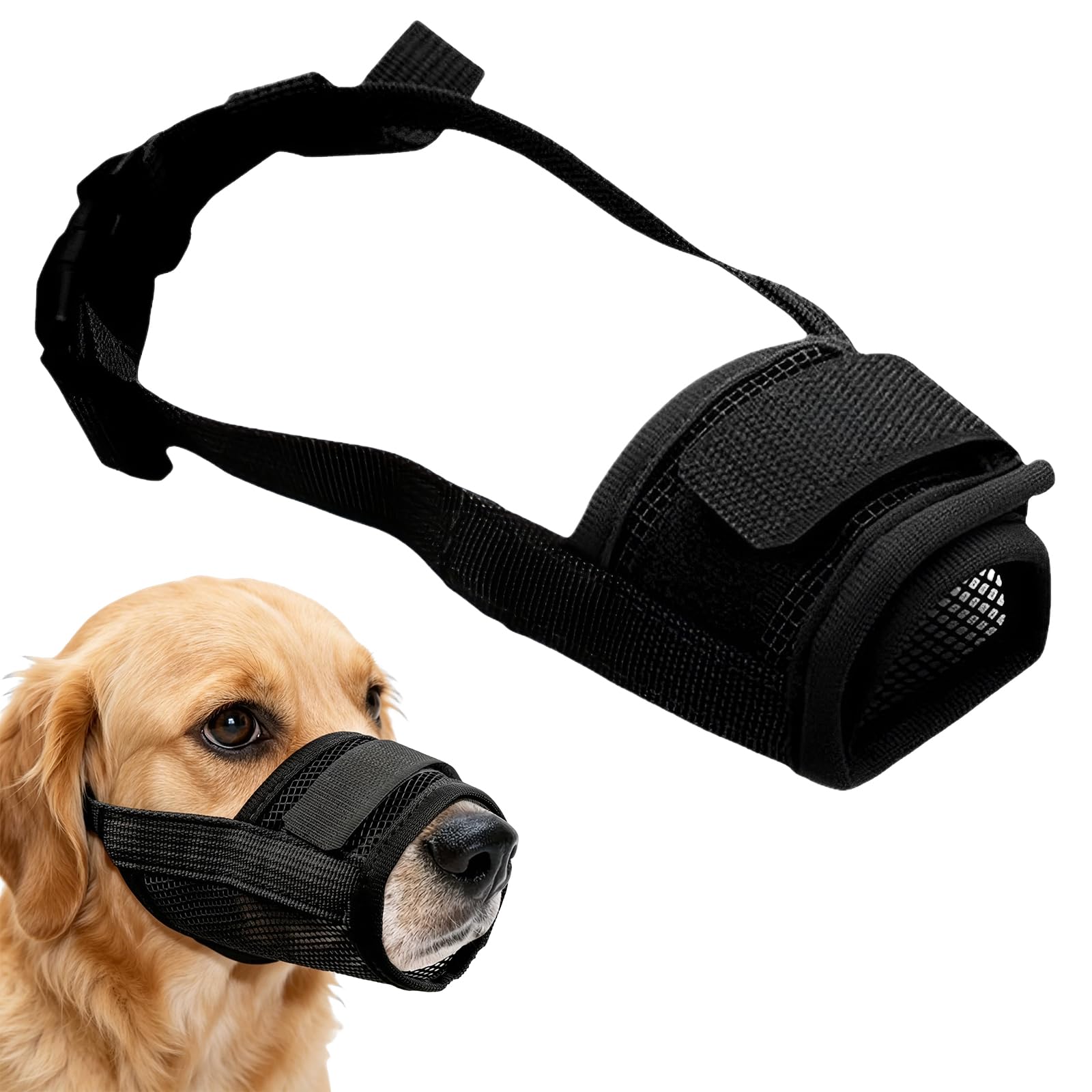 Museruola Cane, Museruola in Rete Traspirante Regolabile per Cani, Anti Morso, Abbaio e Masticazione, Museruola Morbida per Passeggiate e Visite Veterinarie, 1 Pezzo