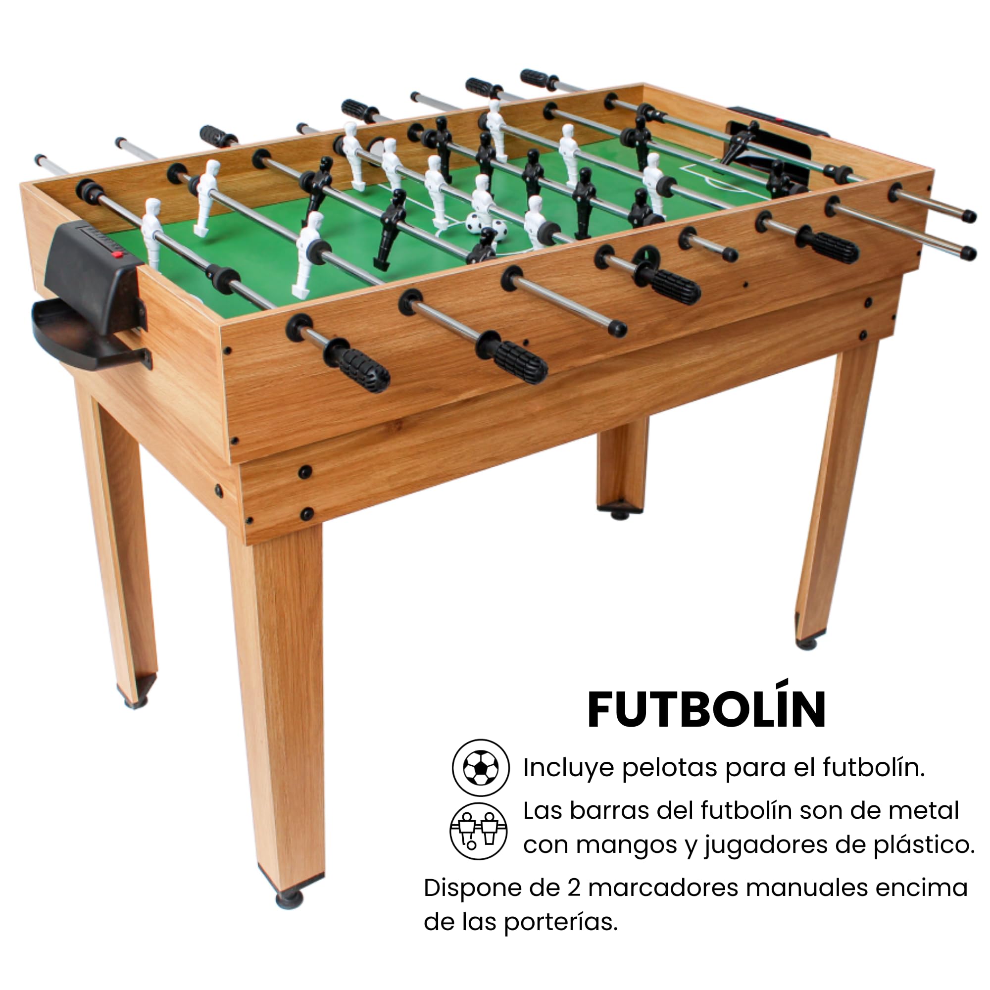DEVESSPORT Multijuegos 7 en 1 Madera con Accesorios Incluidos | Mesa de Juegos con Futbolín, Billar, Ping Pong, Air Hockey y Más | Diseño Robusto y Elegante para Niños +8 Años