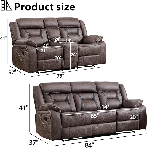 Miniatura 2 de EBELLO Juego de sofá reclinable manual, juego de muebles reclinables de piel sintética, incluye sofá biplaza y sofá reclinable manual de 3 asientos,