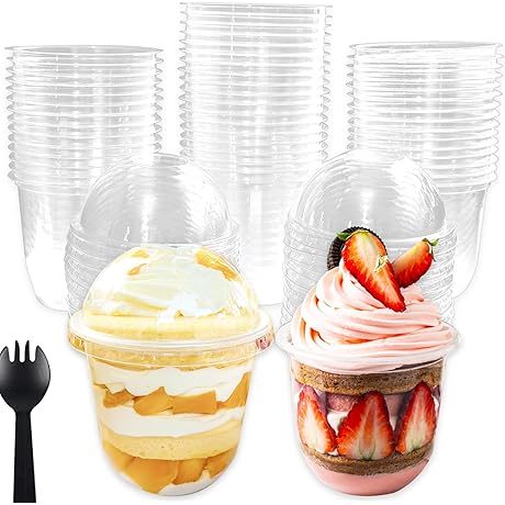 100 Pack [SEO Keyword] Clear Plastic Parfait Cups with Dome Lids &...