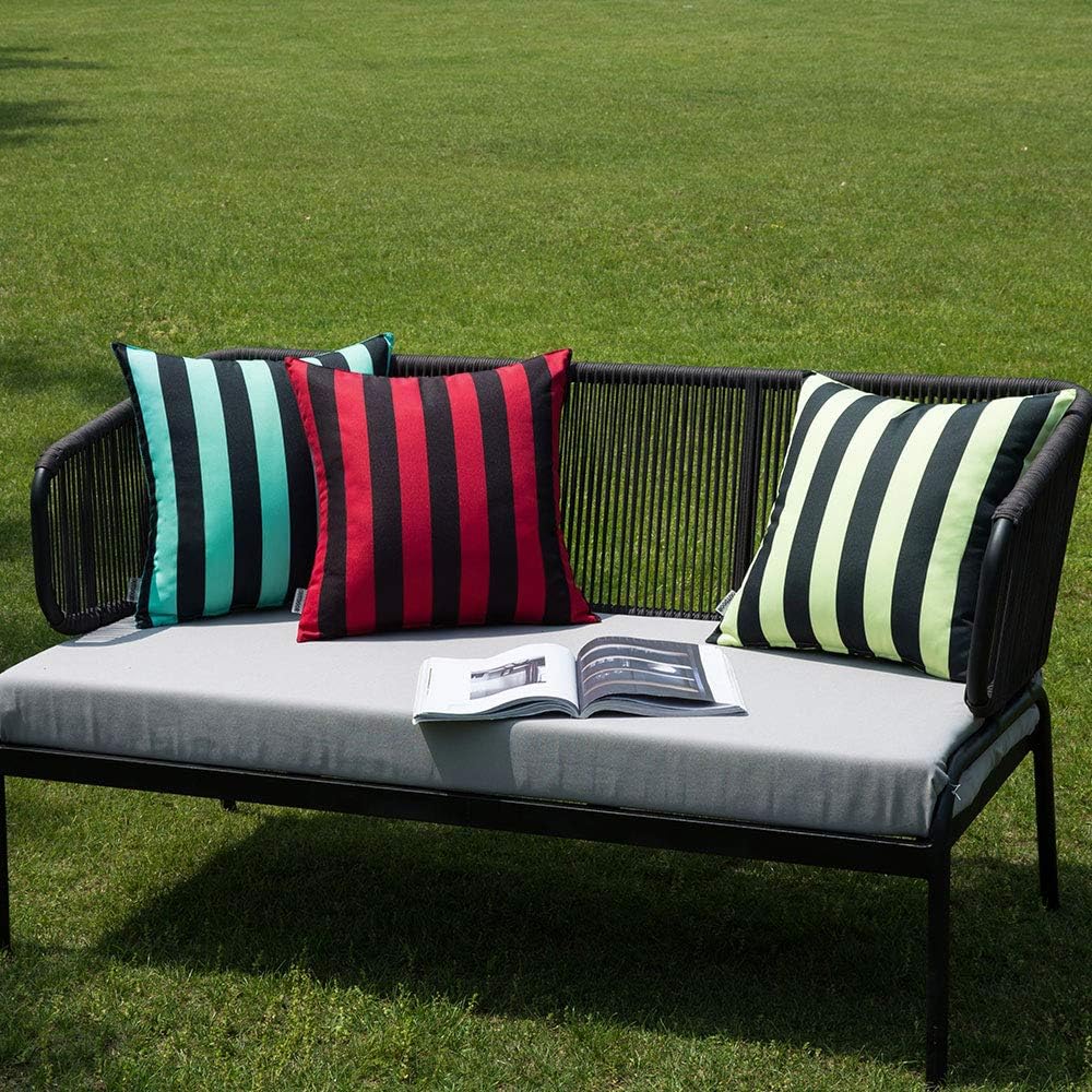 MIULEE Pack of 2 Outdoor Pillow Covers Decorative Waterproof Throw Pillow Cases Mordern Striped Cushion Cases for Patio Spring Summer Couch Bench Garden 18x18 Inch Green