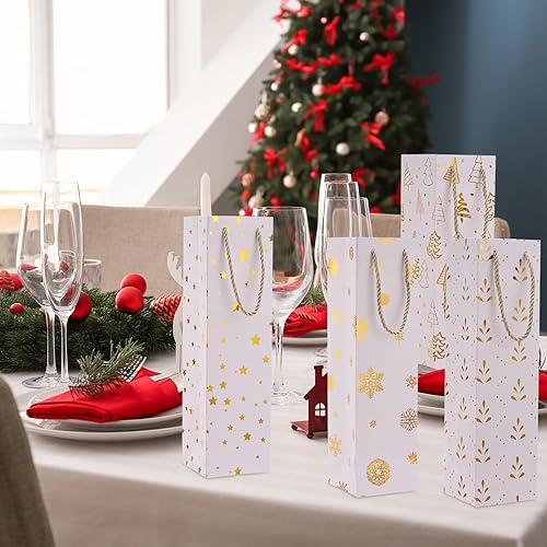 Miniatura 5 de Tenceur Paquete de 80 bolsas de regalo de vino de Navidad a granel, bolsas de vino de papel de Navidad con asas, cajas de regalo de champán de