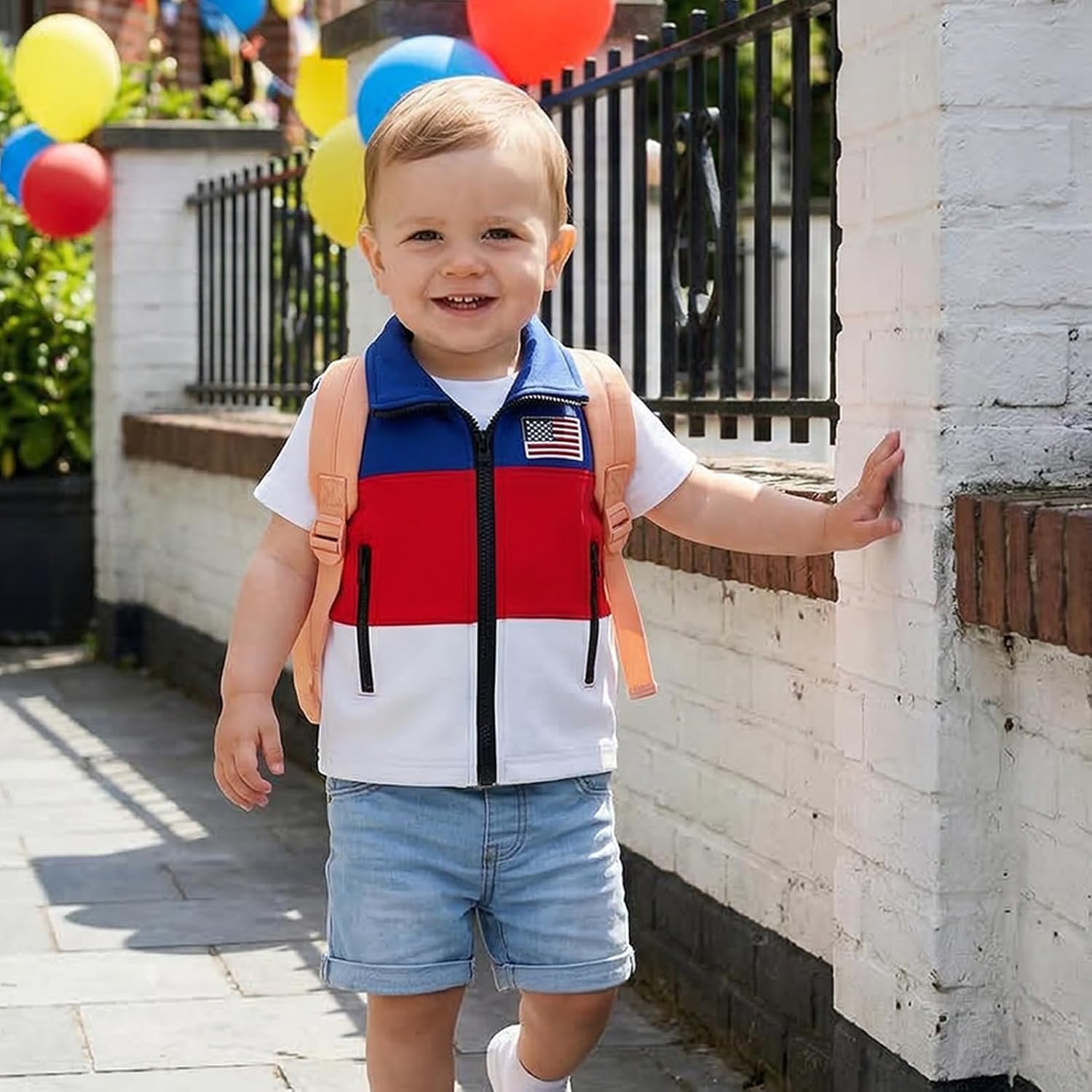 Toddler Baby Boy 4th of July Outfit American Flag Sleeveless Blue Red White Vest Zip Up Sweatshirt Jacket Cardigan