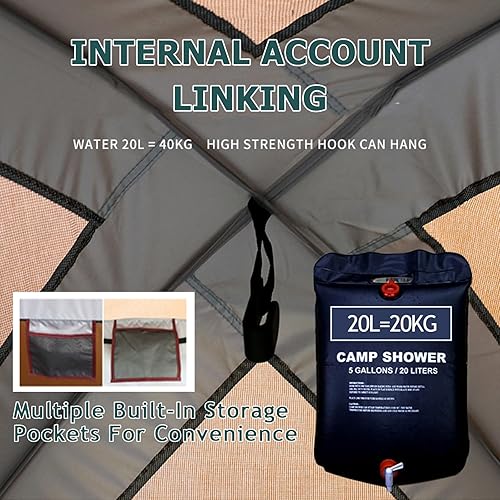 Miniatura 5 de Tienda de ducha portátil para campamento, 63 x 63 x 95 pulgadas, tela Oxford 210D, impermeable, refugio de inodoro portátil con bolsa de transporte