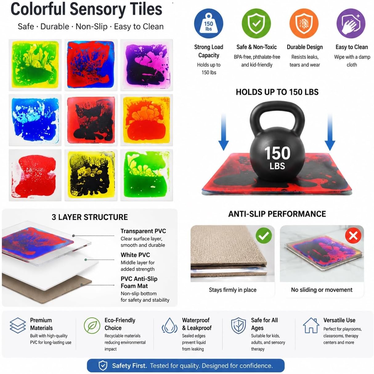 edusense Liquid Sensory Floor Tiles Non-Slip Autism Home&Classroom Play 3+ image 2