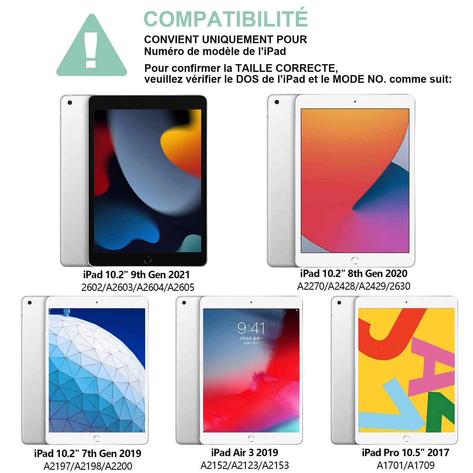 HOTLIFE Clavier Coque pour iPad 10.2 9ème/8ème/7ème Génération 2021/2020/2019 i Pad Air 3 2019 i Pad Pro 10.5, AZERTY Français Amovible Clavier Bluetooth sans Fil Etui (Menthe Verte)
