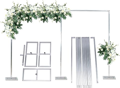 10x20 FT Backdrop Stand Heavy Duty with Base,Silver Wedding Backdrop Stand Pipe Kit Square Metal Balloon Arch Stand Garden Arbor Frame for Anniversary Party Birthday Photo Booth Background Decoration
