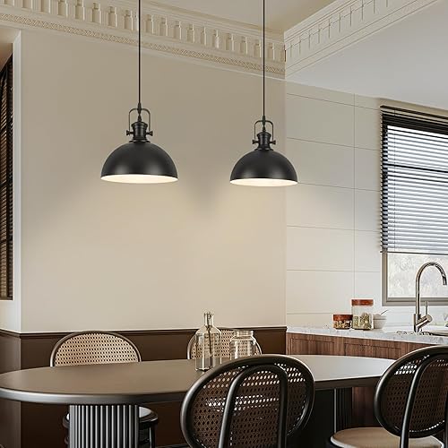 Miniatura 2 de Paquete de 2 luces colgantes negras, luces colgantes de granja de 9.8 pulgadas para isla de cocina, iluminación moderna de isla de cocina, luz
