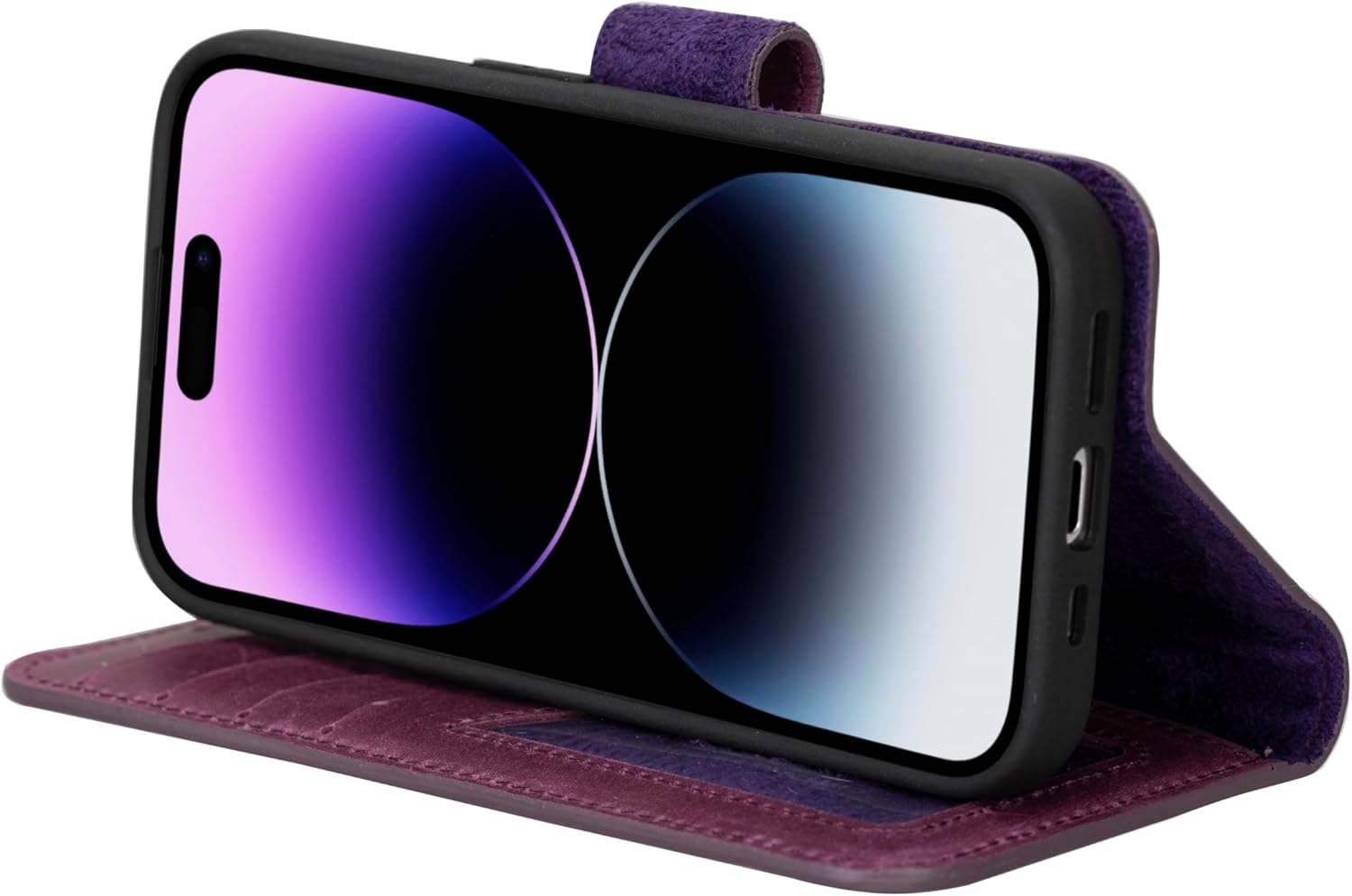 BOULETTA for iPhone 15 Case Magsafe Compatible Full Grain Leather, Magnetic Detachable Folio Phone Wallet Case (2 in 1) - 4 Card Holders with RFID Blocking 6.1 inch, Purple